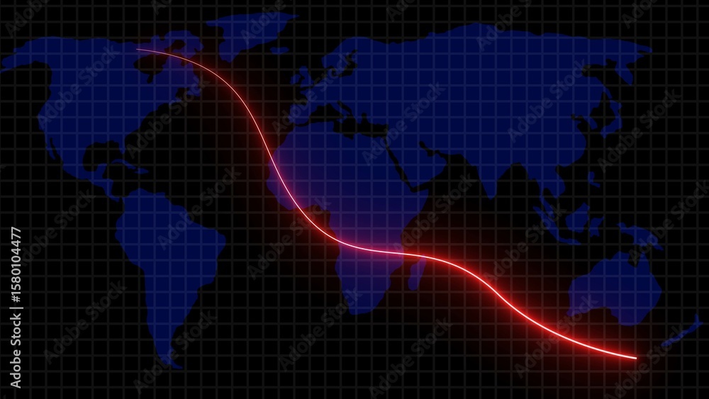 Poster global economic downturn conceptual representation with a red line depicting a decline over a dark b
