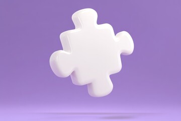 3D White Puzzle Piece with Matte Finish Floating on Purple Background