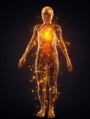 3D Medical Visualization of Elderly Female with Glowing Brain and Circulatory Pathways