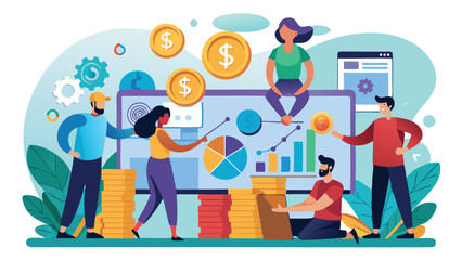 Diverse team analyzing financial data with charts and coins for business growth strategy planning
