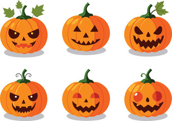 Spooky Season Fun Six Isolated Halloween Pumpkin Jack O Lantern Vector Set