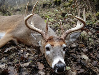 Dead Deer. Buck with Impressive Antler Rack in Minnesota Hunting Scene