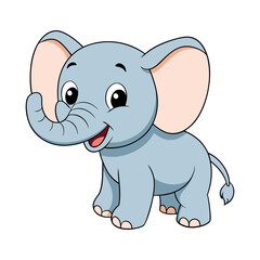 Cute cartoon baby elephant. Adorable smiling animal character illustration for kids. Vector graphic isolated on white background.