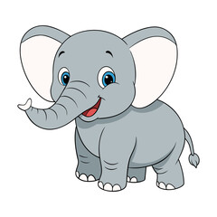 Cute cartoon baby elephant. Adorable smiling animal character illustration for kids. Vector graphic isolated on white background.