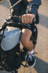 Motorcyclist accelerating on a custom motorcycle