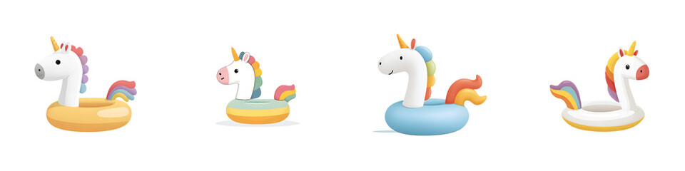 Collection of Colorful Unicorn Pool Floats on White Background