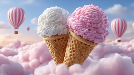 A dreamy National Ice Cream Day celebration in a pastel sky