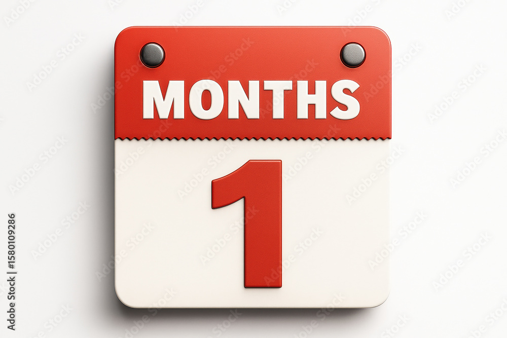 Poster calendar page displaying months and the number 1 in bold red and white colors on a clean white backg