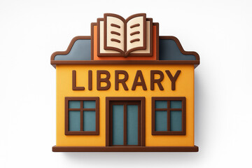 Cartoon Library Icon with Stacked Books and Bold Colors for Educational Resources and Graphic Design on White Background