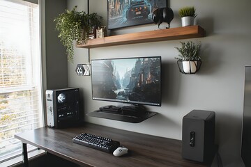 Modern Minimalist Home Office Setup with Gaming PC