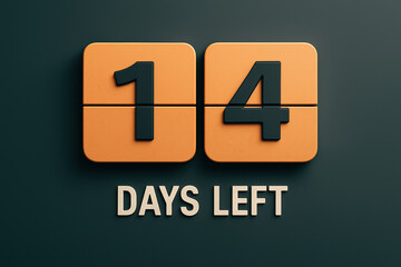 Countdown Timer Displaying Fourteen Days Remaining with Bold Typography and a Dark Teal Background for Urgency and Anticipation