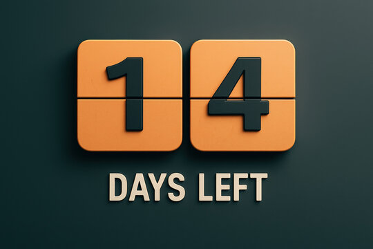 Countdown Timer Displaying Fourteen Days Remaining with Bold Typography and a Dark Teal Background for Urgency and Anticipation