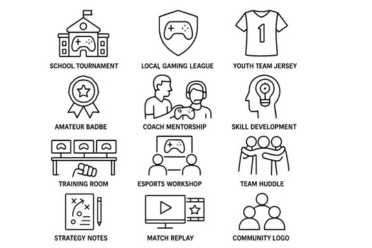 Esports icons: tournament, coaching, strategy, development, community