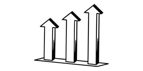 Three upward pointing arrows of increasing height in a simple black and white line drawing style