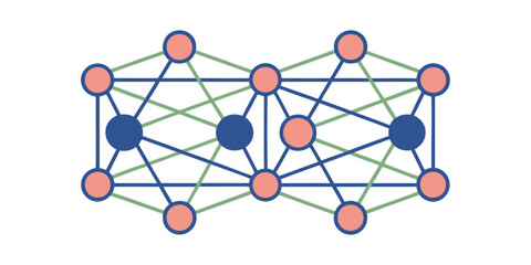 Illustration of interconnected circles with blue and peach colors forming a complex network design