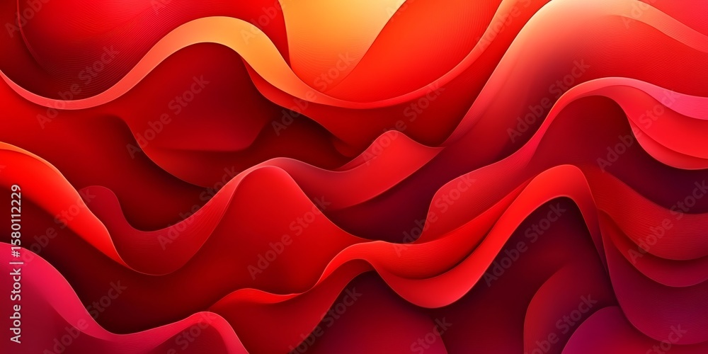 Poster dynamic abstract fluid art in vivid red waves with soft gradient design for wallpapers