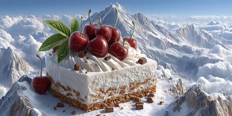 A snow-capped mountain at sunrise where the snow is actually whipped cream