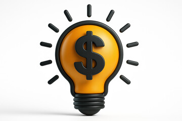 Innovative Financial Idea Lightbulb with Dollar Sign Symbolizing Investment and Economic Growth on a Clean White Backdrop