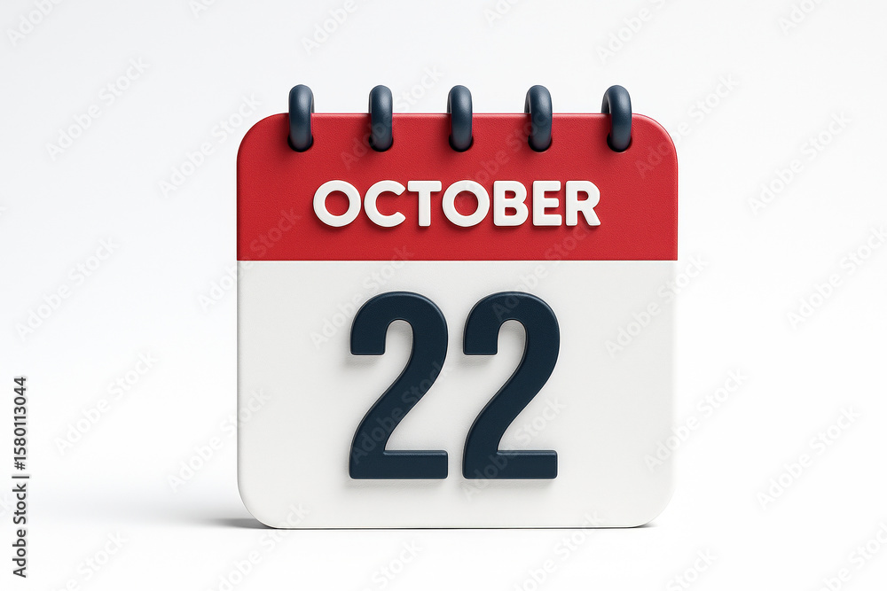 Fototapete october 22nd calendar page with red binding rings on a white background for planning and scheduling 