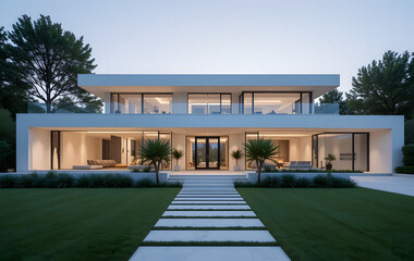 Obraz premium Contemporary Residential Architecture with Clean Lines and Neutral Tones in Daylight