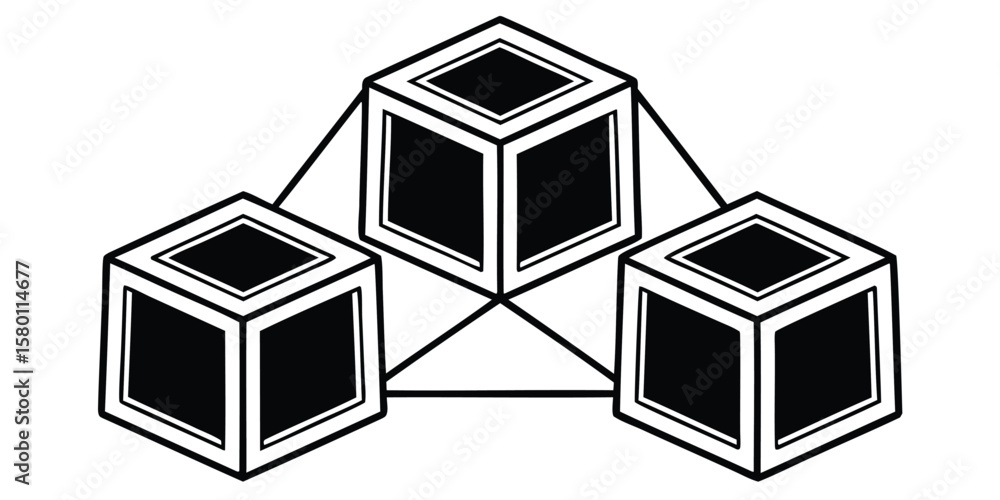 Poster three dimensional cubes connected by lines forming a geometric network illustration design element