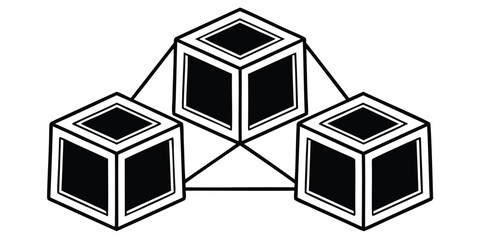 Three dimensional cubes connected by lines forming a geometric network illustration design element