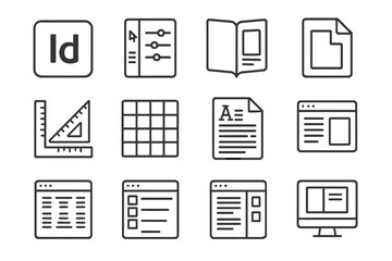 Gray icons of design and publishing tools on textured background