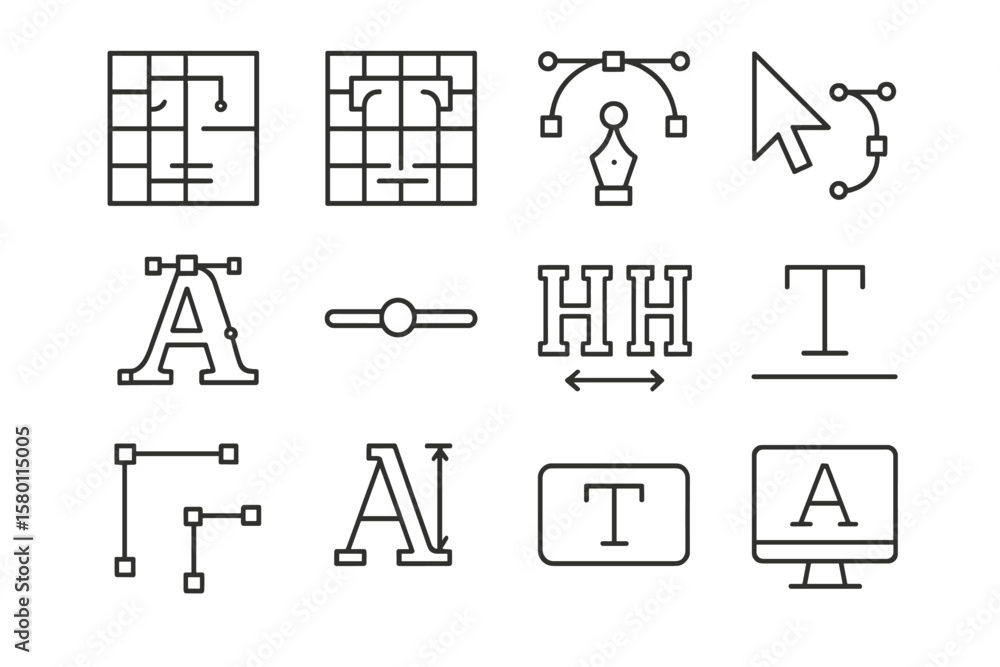 Poster graphic design icons set: text and editing tools on abstract background