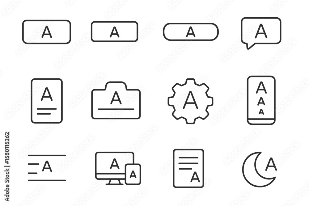 Poster text icon set with various shapes and styles on dark background