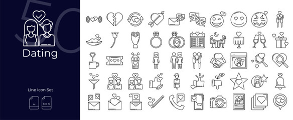 Dating Line Editable Icons set. Vector illustration in modern thin line style of E dating icons: dating, date, romance, love, etc