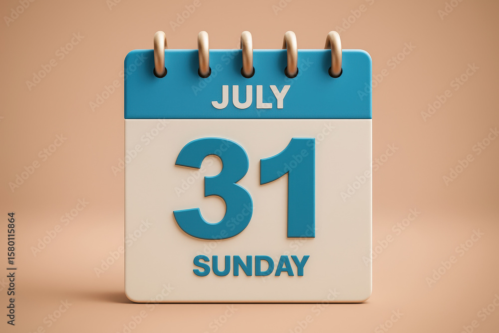 Fototapete vivid 3d rendering of a july 31 calendar page highlighting sunday with a bright and cheerful design 