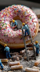 Big Donut with mini workers on it.
