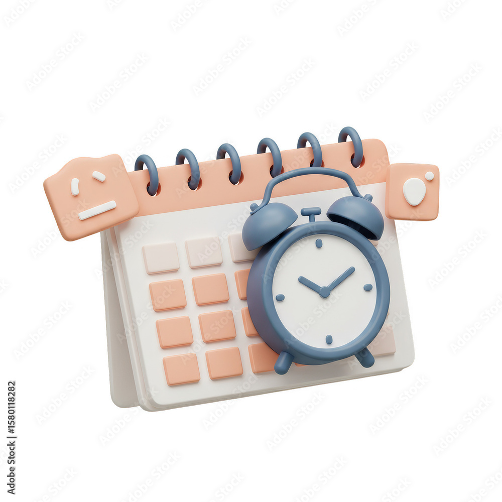 Aufkleber 3d calendar with clock planning date and time on transparent background