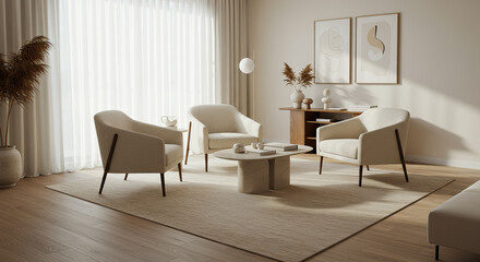 Fototapeta premium A serene living room with contemporary furniture and a calming aesthetic
