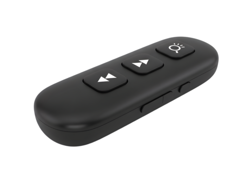 Sleek Black Remote Control with Function Buttons on a Dark Background