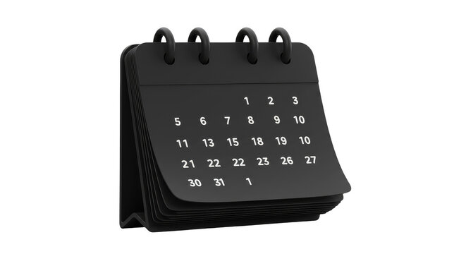 3D Calendar Black Render Appointment and Organizer Isolated