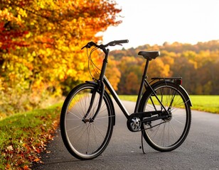 Fototapeta premium Black Bicycle on Autumn Road