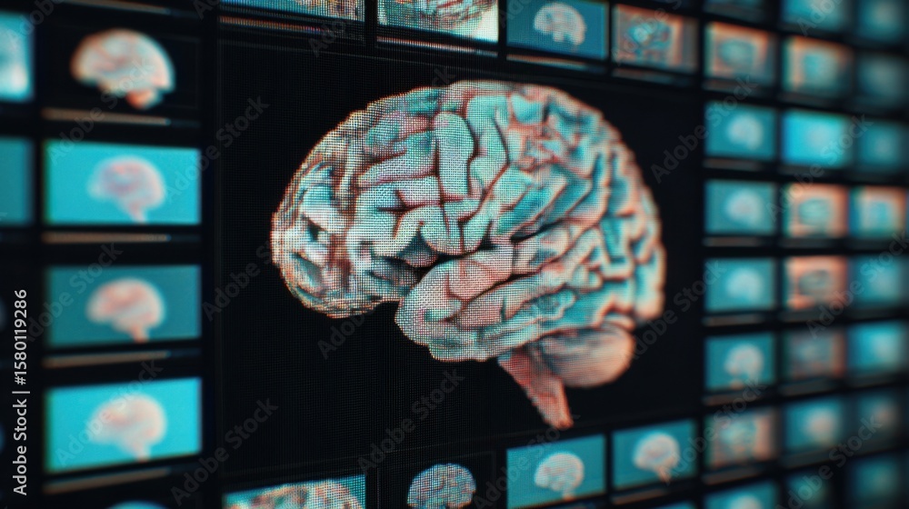 Poster concepts of convolutional neural network (cnns). a digital illustration of a human brain displayed o
