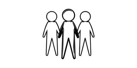 Illustration of three stick figures holding hands in a simple black and white line drawing style art