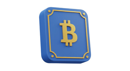 Obraz premium 3D Bitcoin Currency Golden Symbol a Digital Crypto Coin on Blue