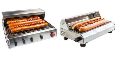 Hot dogs cooking on two grills