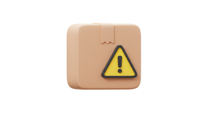 3D Box with Warning Sign Symbol Package Delivery Alert Attention