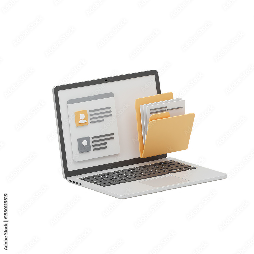 Poster 3d file transfer on laptop with transparent background