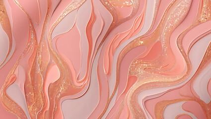 Flowing pastel pink and gold abstract art background peach image