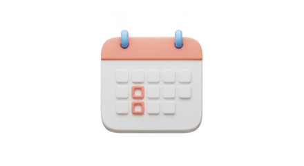 3D Calendar Date Event Reminder on Transparent Background