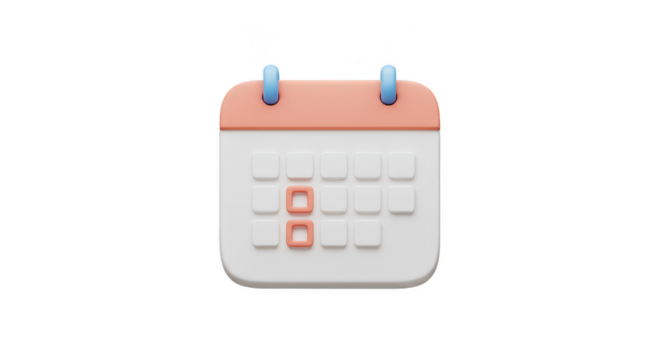 3D Calendar Date Event Reminder on Transparent Background