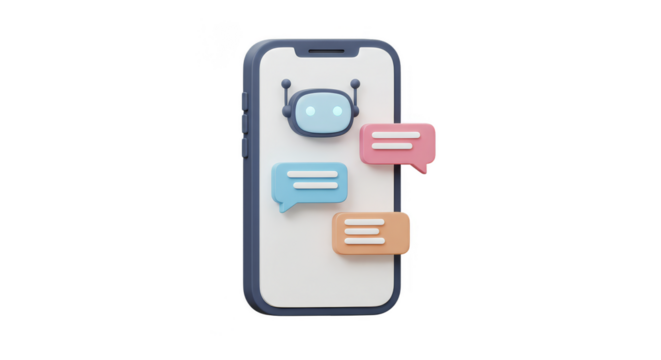 3D Cartoon Mobile Phone Chatbot App with Transparent Background