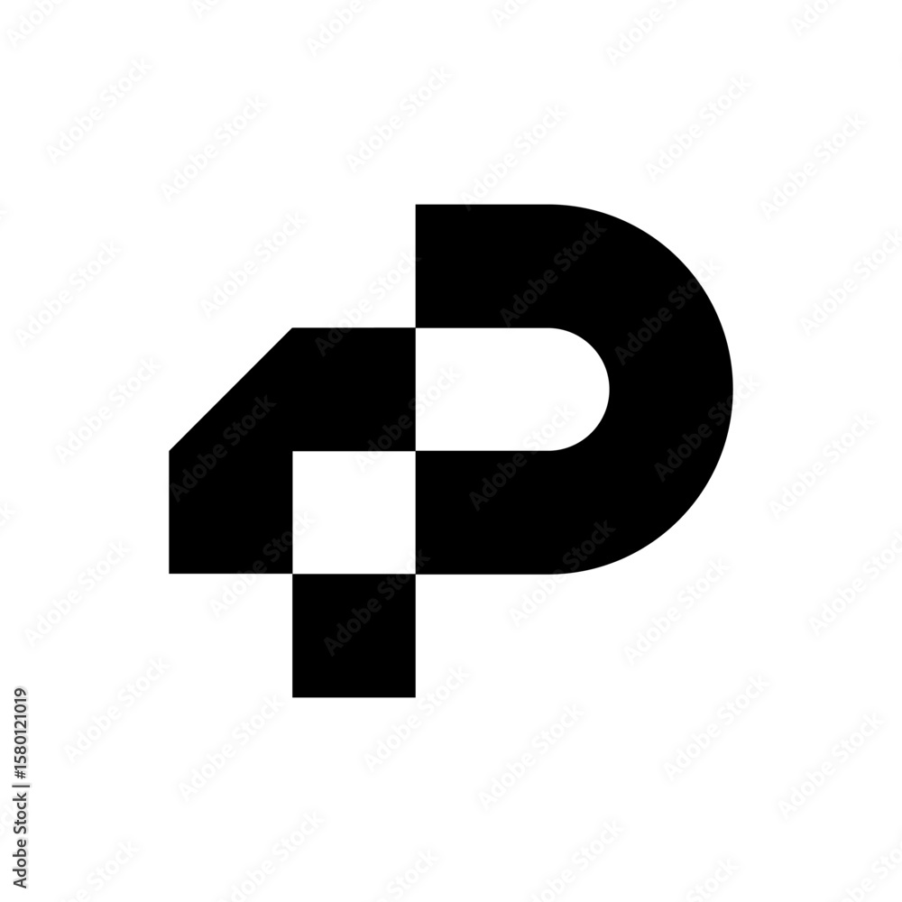 Aufkleber a striking black and white abstract logo, fusing a block-like 
