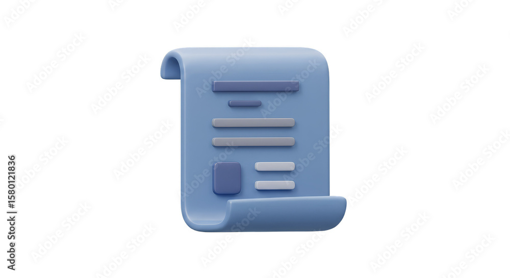Poster 3d document scroll with blue paper contract on transparent background