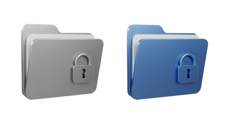 3d Icon Folder Padlock File Blue Silver Data Storage Security
